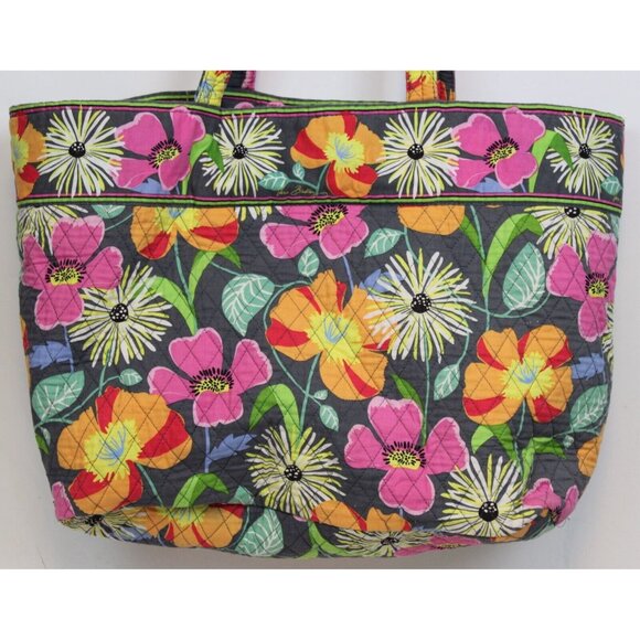 Vera Bradley Grey Jazzy Blooms Floral Tote Bag Baby Orange Travel Spring Beach - Picture 4 of 10